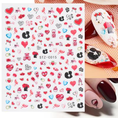 Nail Art Çıkartma Güzel Sevimli PET Sevgililer Günü Kalp Şekilli Nail Art İpuçları Dekorasyon Çift için