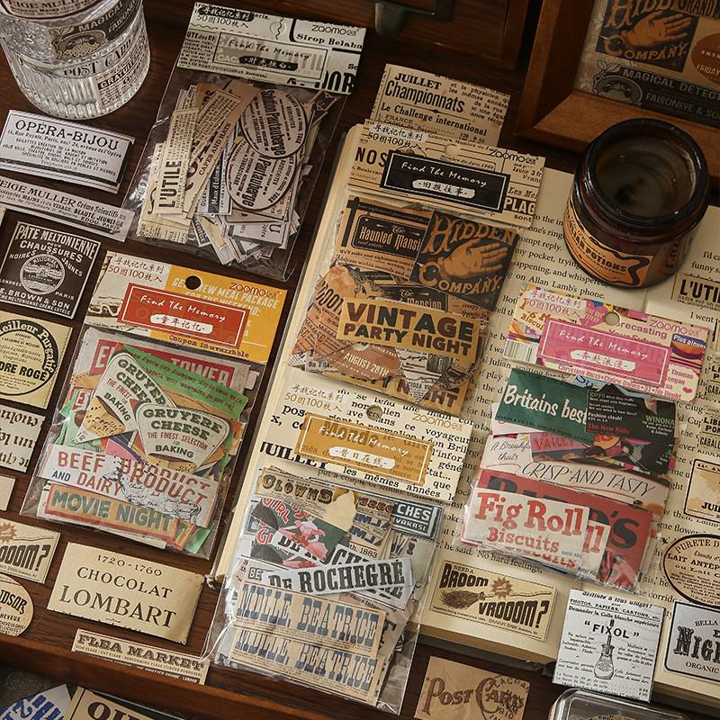 Retro Nostalgische Erinnerungsjournal Aufkleber: Englische Etiketten für DIY-Collage-Dekoration