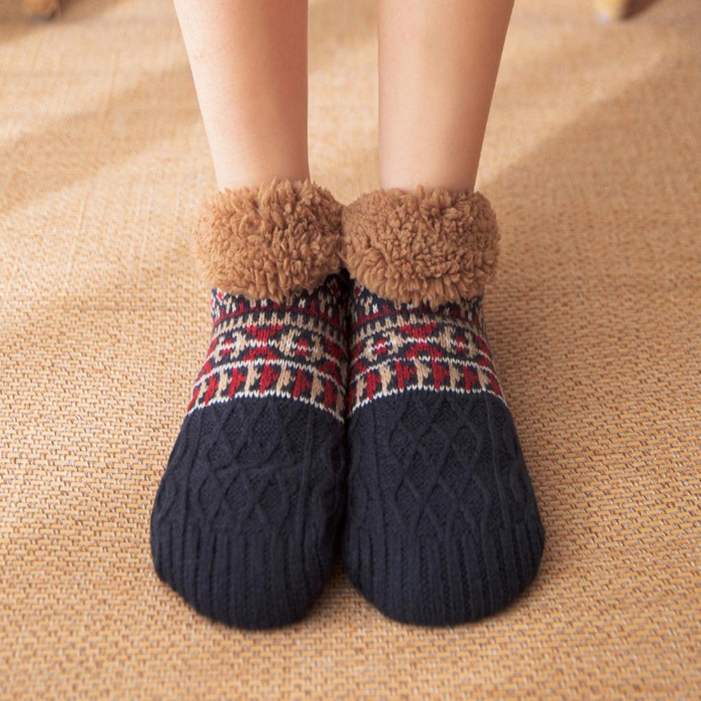 Winter Fleece Lined Floor Socks Adult Non Slip Warm Thick Knitted Indoor Slipper Socks