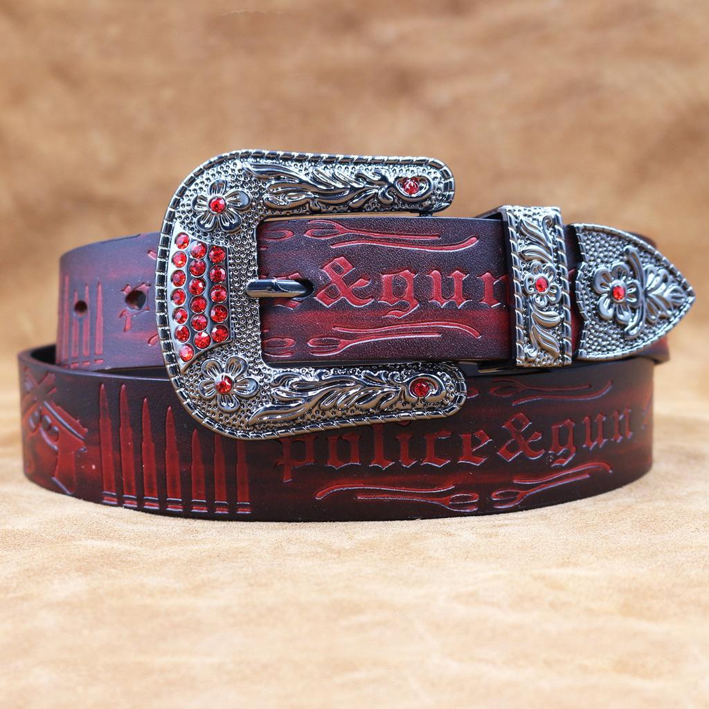 Belt Men'S Leather Embossed Retro Western Pure Cowhide Versatile Soft Belt Casual Jeans Belt