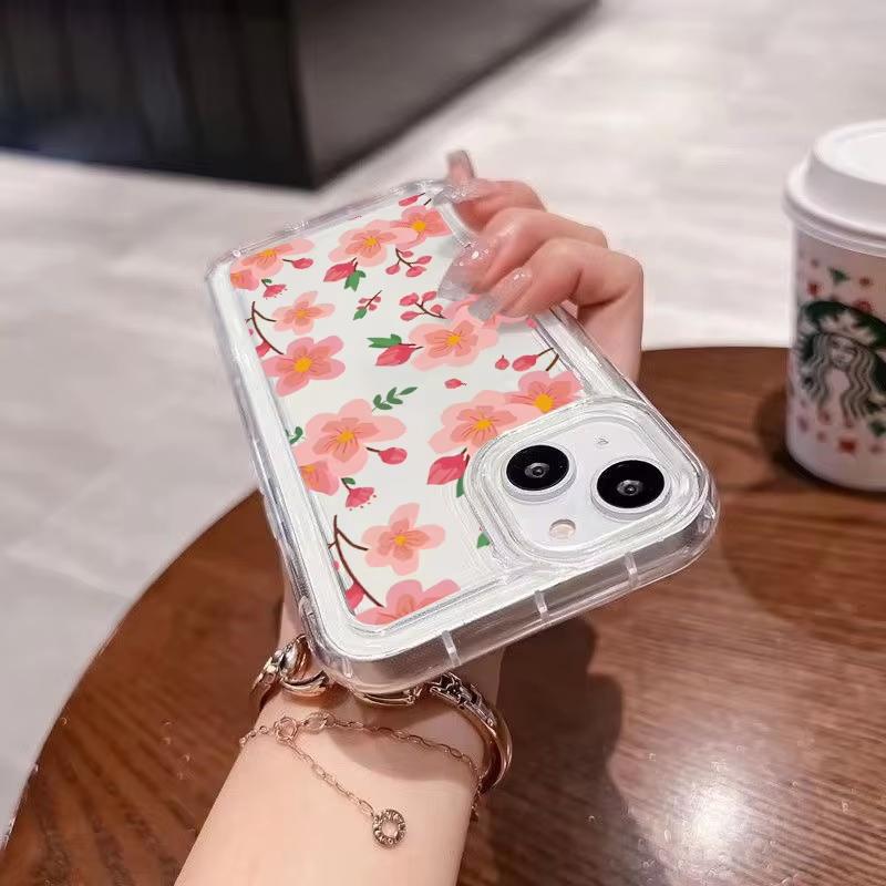 Pink And Purple Flower Print Phone Case For iPhone 17 Air 11 12 13 14 15 16 Pro Max 16e XS X XR 16 Plus Transparent Soft Cover