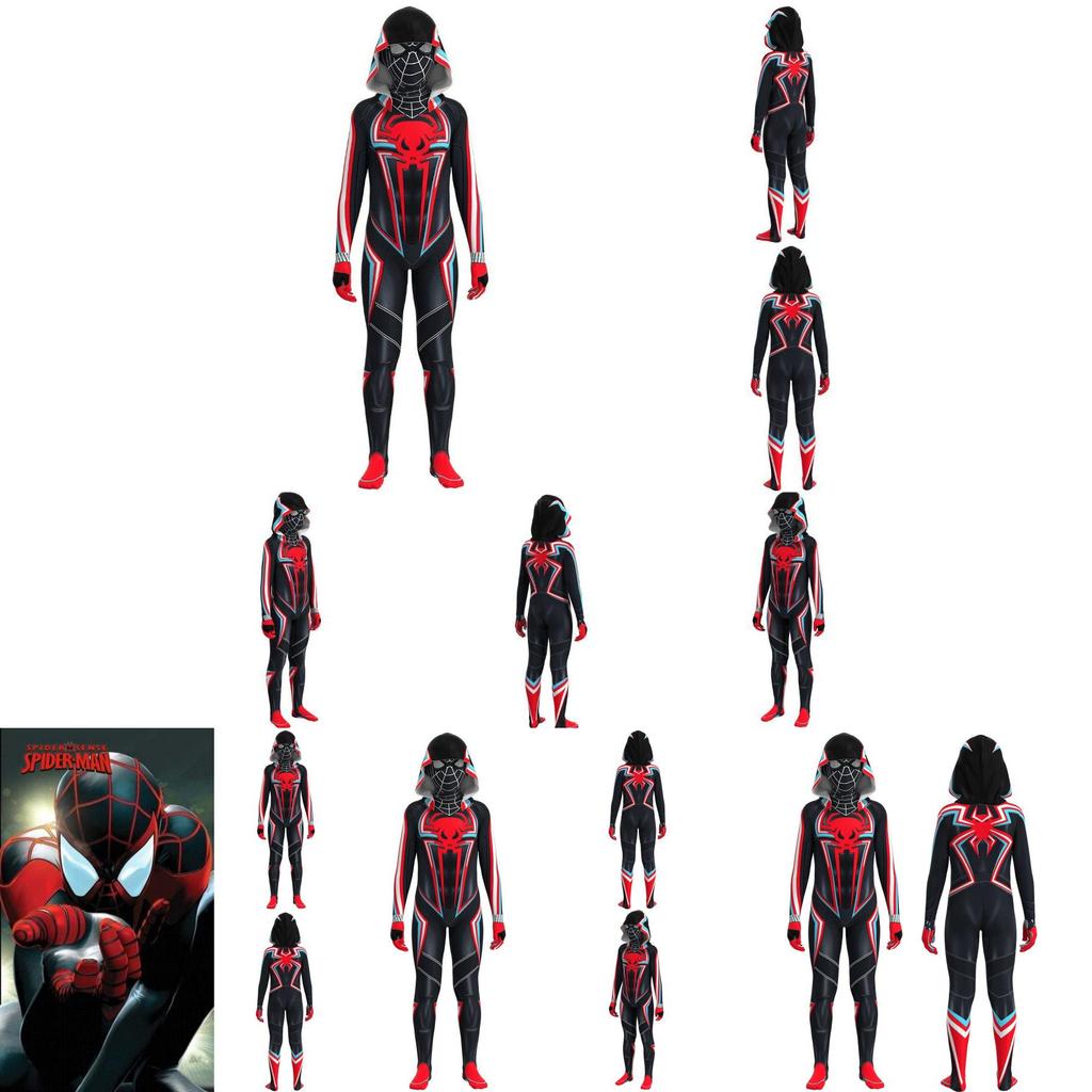 Schwarzes Spiderman-Cosplay-Kostüm, Kapuzenbody, Halloween-Karneval-Rollenspiel für Kinder und Erwachsene