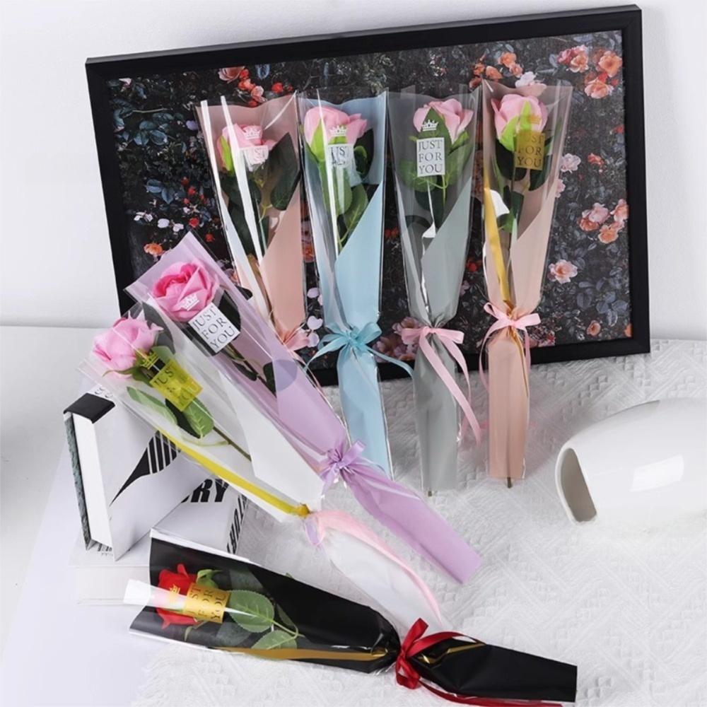 50Pcs Creative Crown Flower Wrapping Bag Single Flower Transparent Single Rose Sleeves Waterproof Bouquet Wrapper Wedding