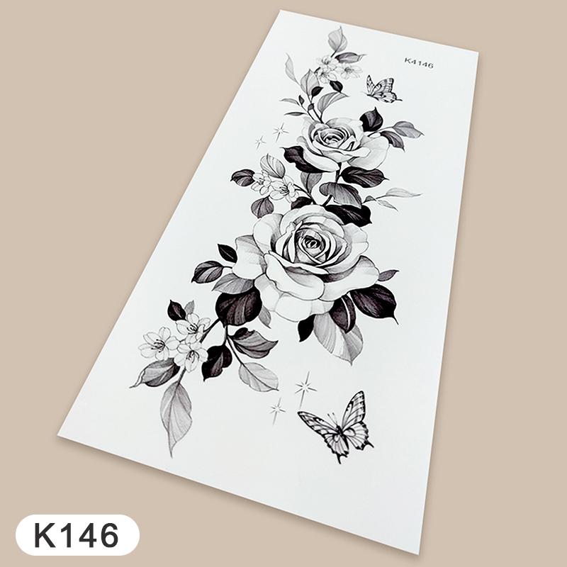 Temporary Tattoos Sketch Line Black Snake Dragon Rose Flowers Fake Tattoo Stickers Arm Sleeve Thigh Sexy Women Body Art Girls