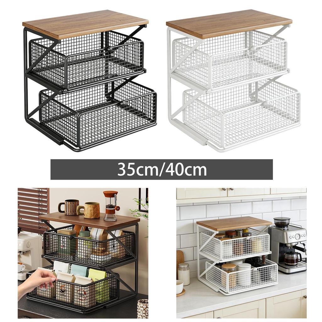 Organizer for Coffee with Drawer, Double-layered, Ideal As A Kitchen Counter Or Office.