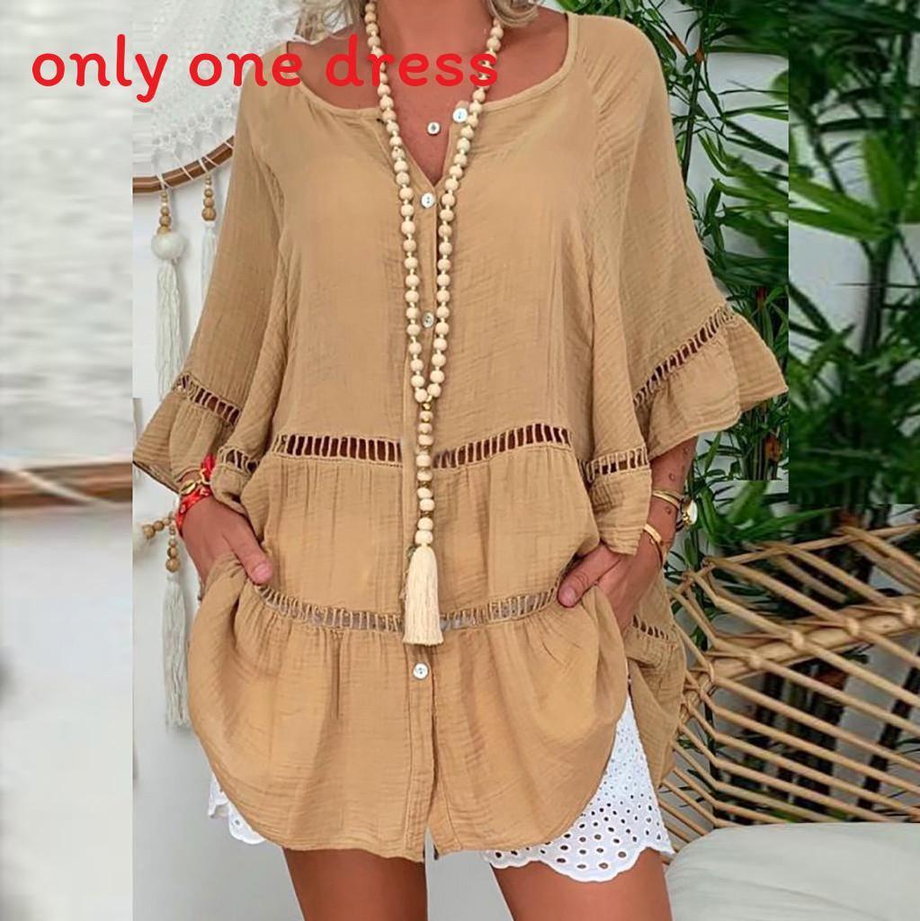 Casual Cotton Blend Dress With Button Embroidery For Streetwear Fashion