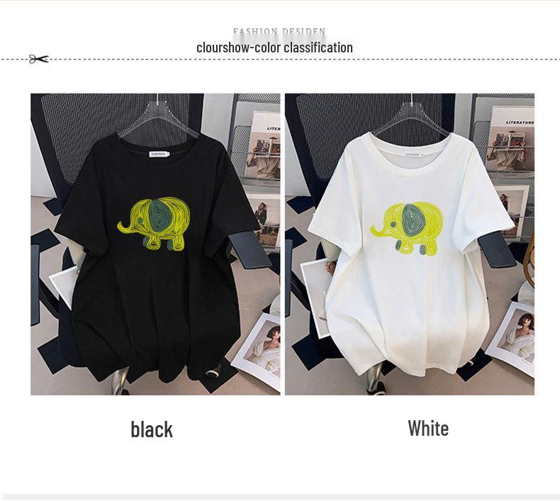 Plus Size Slimming Loose Mid-Length Round Neck Women's T-Shirt, Short-Sleeved (200/300/350 Jin)