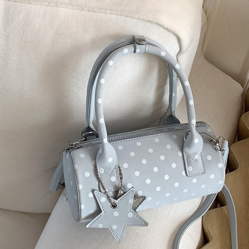 French Polka Dot Shoulder Underarm Bags for Women Vintage Ladies Pillow Crossbody Bag Sweet Girls Pu Handbag with Star Pendant