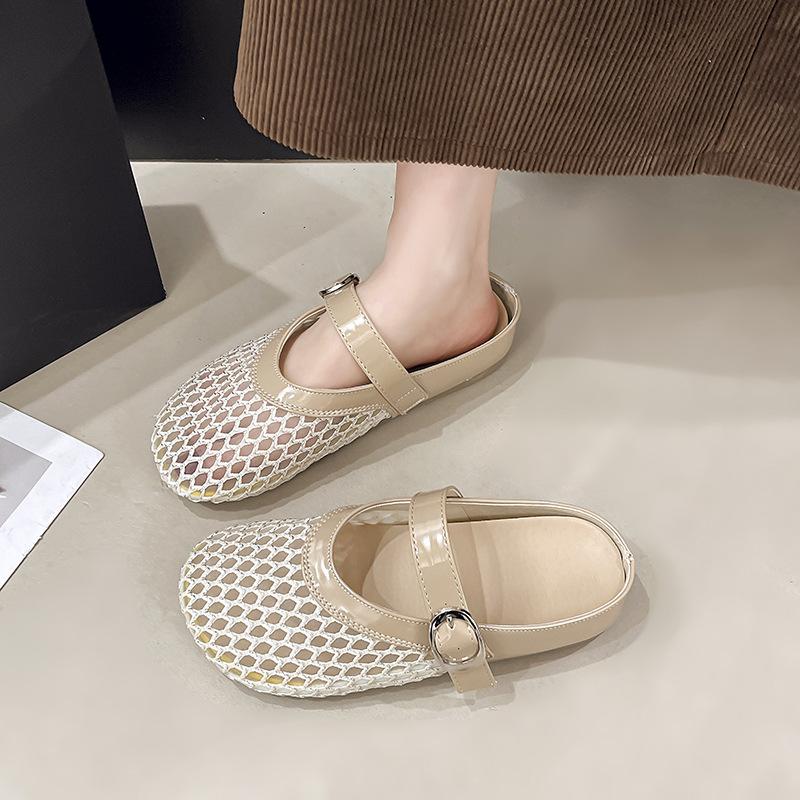 Mesh Hollow Cool Slippers Women's 2025 Summer New Temperament Shallow Mouth Flat Bottom Slippers Fishing Net Shoes