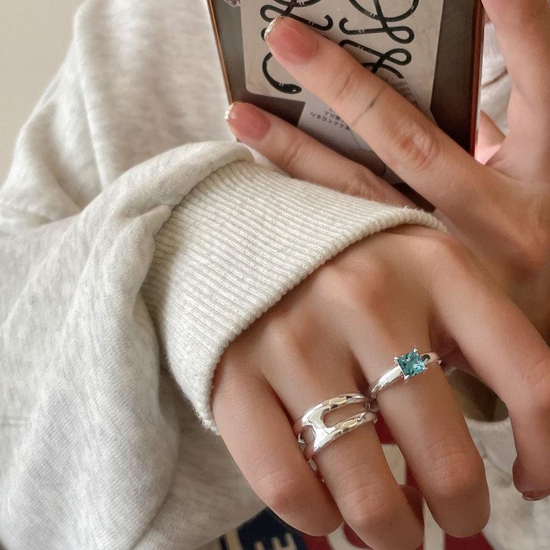 And Unique Stylish Blue Zirconia Ring For Women With Double Layer Design And Geometric Shape
