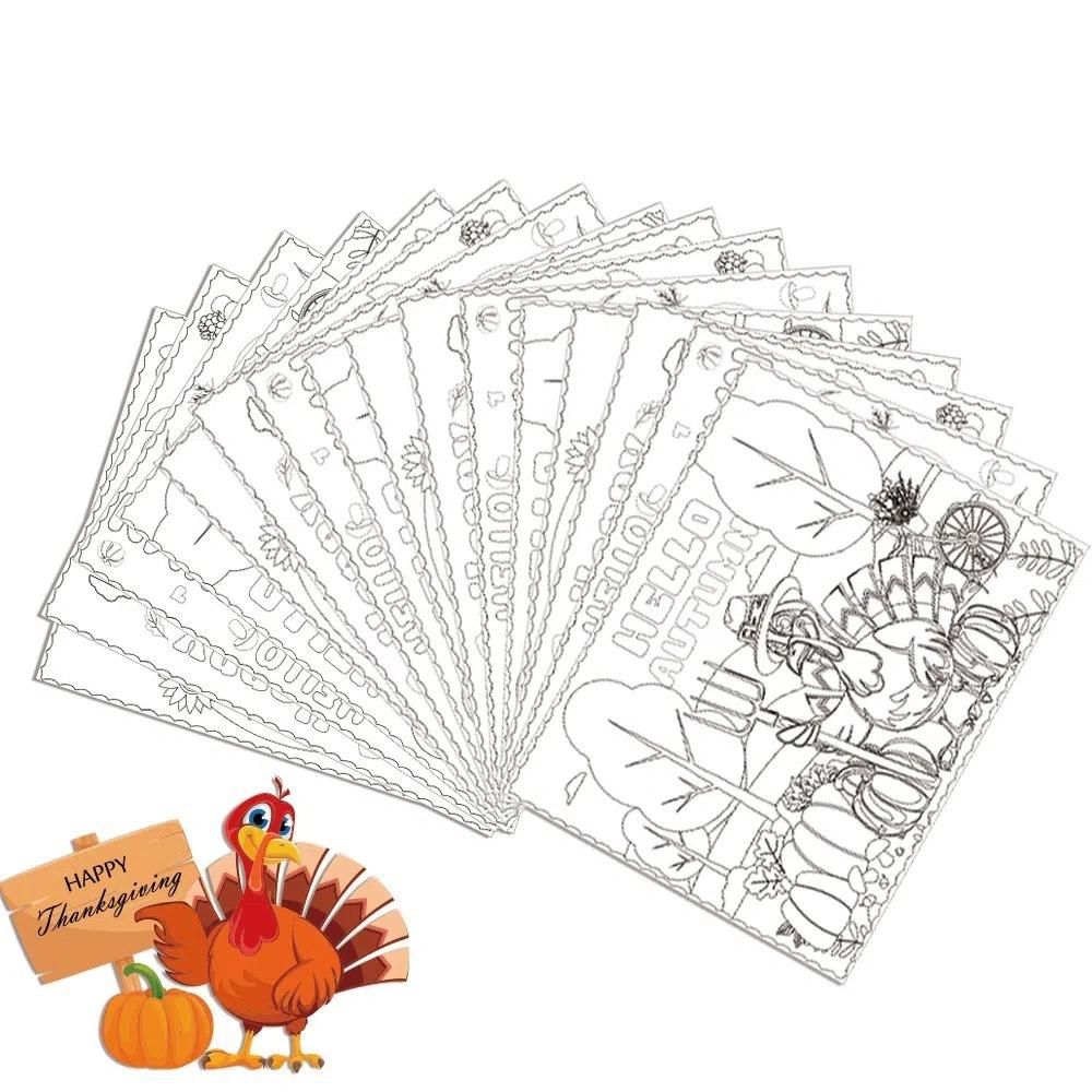 8pcs Paper Material Thanksgiving Placemat Hand-painted Tableware Mat Party Supplies