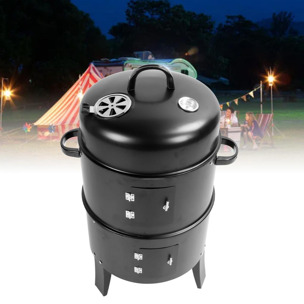 Vertical Charcoal Smoker 3 In 1 3 Layer Grill Barbecue Smoker BBQ Grill with Thermometer for Cooking