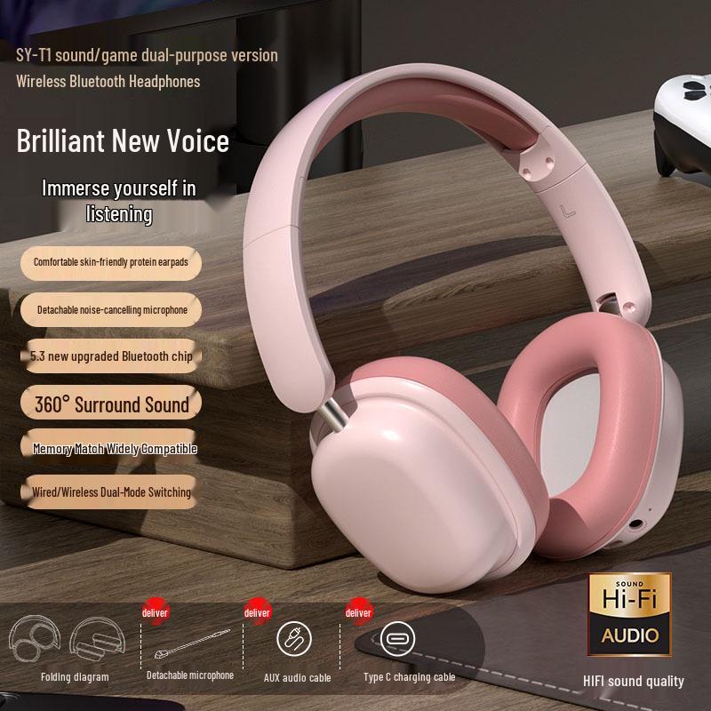 Kabellose Over-Ear Bluetooth-Kopfhörer mit Mikrofon und großem Akku für Gaming