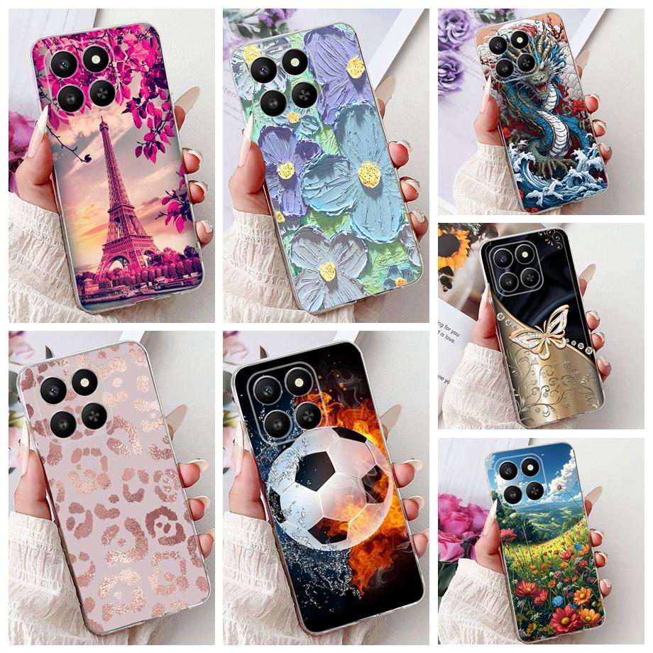 Weiche dünne transparente Silikonhülle für Huawei Honor 400 Smart Funda Honor X7D Katze Rose Blume Drache Mode Stoßfester Stoßfänger