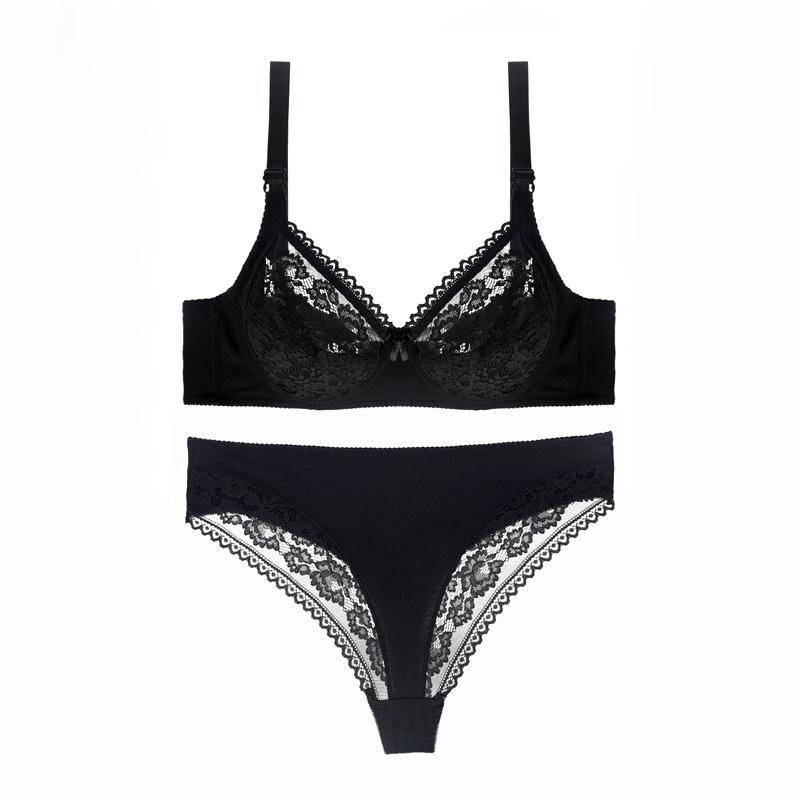 Large Size Lace Bra Set Women's Sexy Thin Cup Underwear Lightweight Mid-Rise Thong