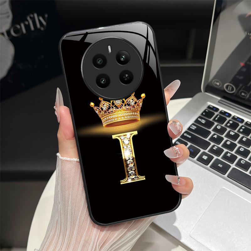 For Realme 12 4G Case Fashion Letters Hard Tempered Glass Back Covers For Oppo Realme12 Realme 12 RMX3871 Shockproof Phone Shell
