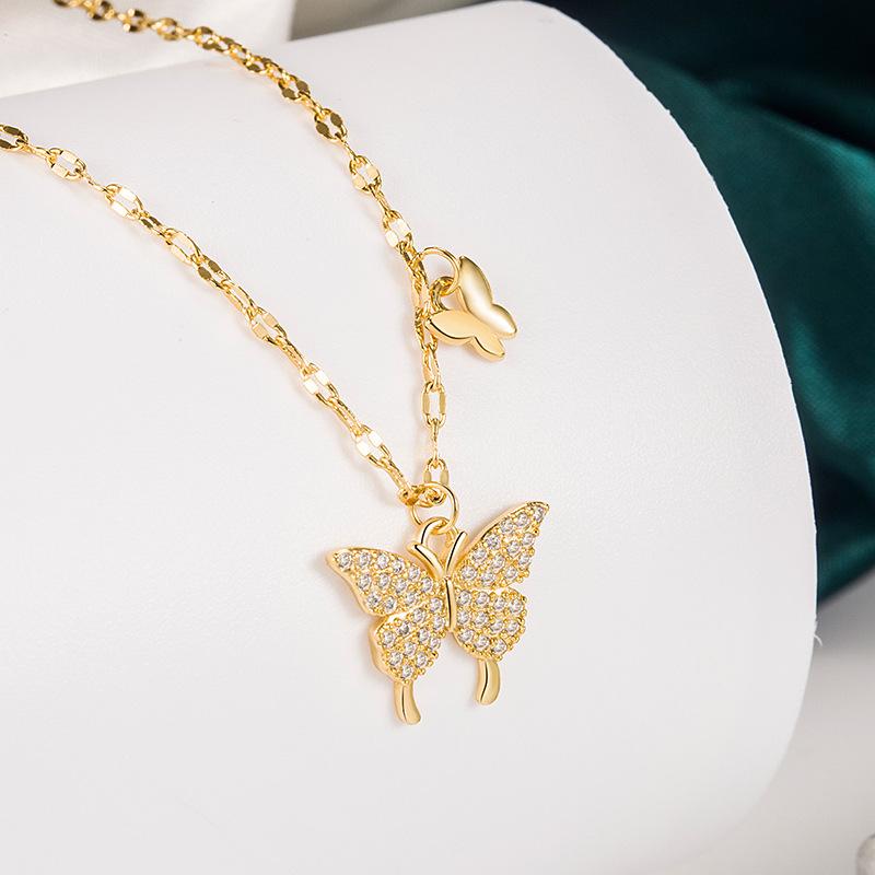 Ladies Elegant Crystal Butterfly Pendant Necklace
