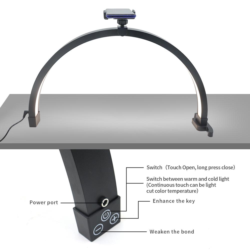 Halbmond-Nagellampe 20W Faltbar 1500LM 3200 Bis 5600K Halbmondlicht Augenschonend 100 Bis 240V 22 Zoll mit Telefonclip für Hautpflege