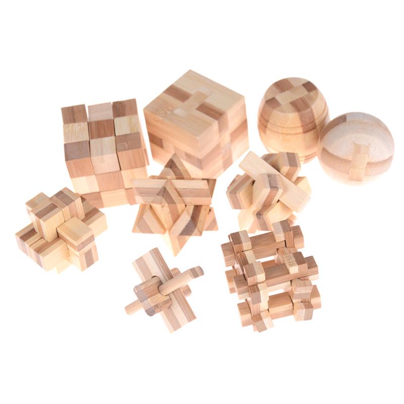 Iq Brain Teaser Kong Ming Lock Wooden Interlocking Burr 3D Puzzles Game Toy Gift
