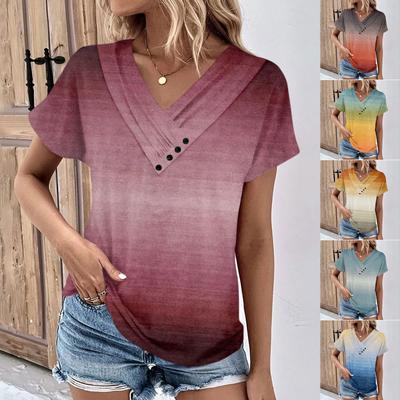 Summer Tops For Women Pattern For Women V-Neck Short Sleeve Comfy Womens Tops Oversized Tshirts