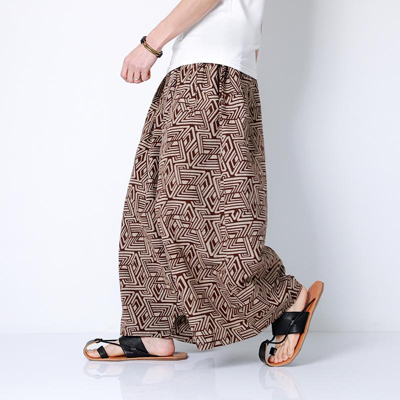 Pantaloni da Spiaggia Oversize da Uomo in Stile Etnico Cinese, Pantaloni Casual dalla Vestibilità Larga