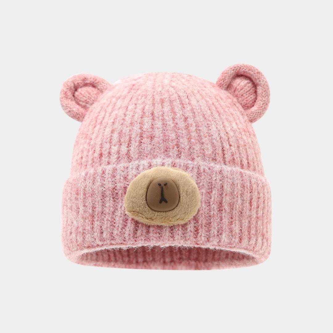 

1 шт. Модная вязаная шерстяная шапка с мишкой, осенне-зимняя, теплая, ветрозащитная, для езды на велосипеде, милая мультяшная шапка, аксессуары для одежды 52-58 розовый