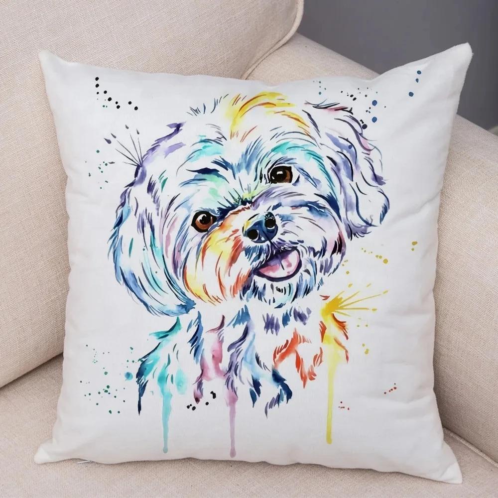 Cute Watercolor Pet Dog Pattern Pillowcase Car Ornaments Office Living Room Sofa Home Pillowcase