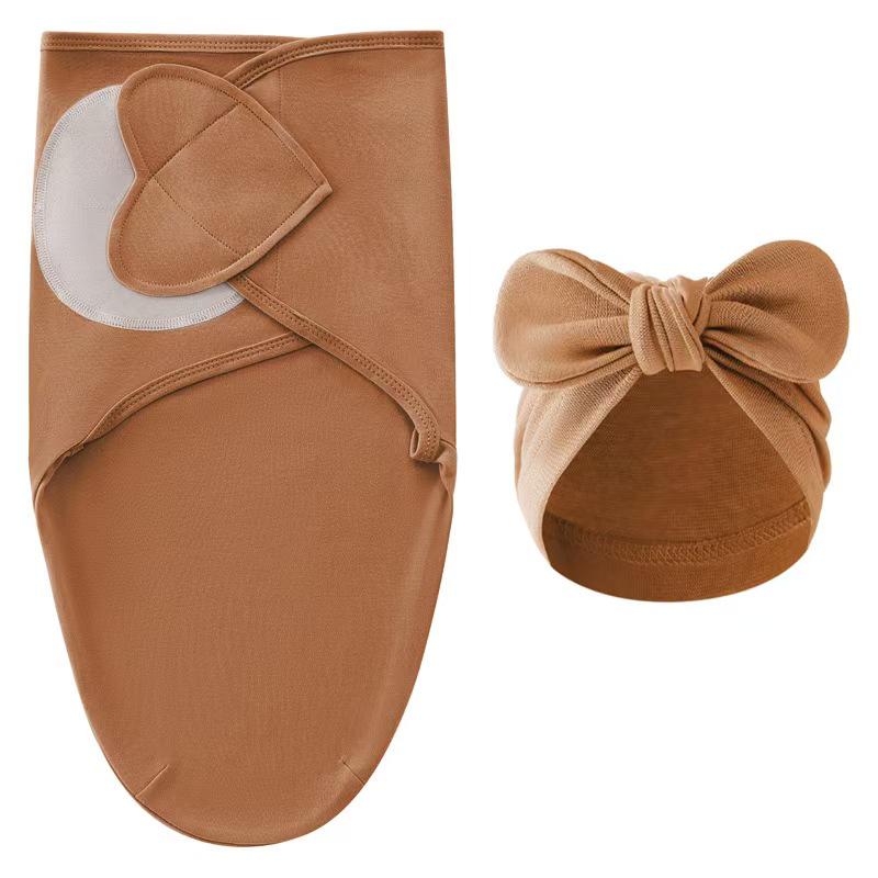 Newborn Swaddle Set: Silk Sleep Bag & Heart Blanket with Indian Hat