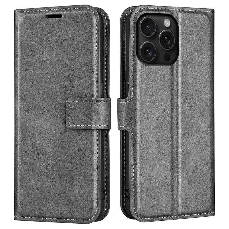 For iPhone 16 Pro Case Magnetic Clasp Calf Texture Flip Leather Phone Cover