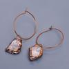 Rose Quartz Rough Stone Friendship Day Hoop Huggie Sisters Gift Earrings Copper V-9