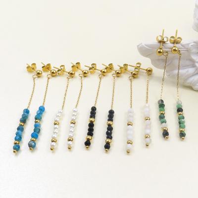 Neue Ohrringe im chinesischen Stil, hochwertig, im antiken Stil, mit Perlen für Damen, im chinesischen Stil, Retro, mit Naturstein, lange Quaste, Ohrringe aus Titanstahl