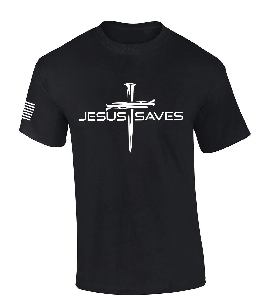 

Mens Christian Shirt Nail Cross Jesus Saves Short Sleeve T-Shirt Graphic Tee 4XL