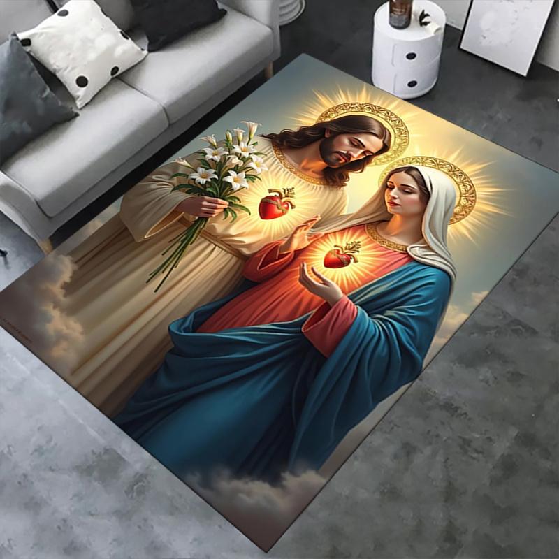 1pc Sacred Heart,Virgin Mary,Jesus Christ Office Carpet Soft Polyester Entrance Carpet Washable Non