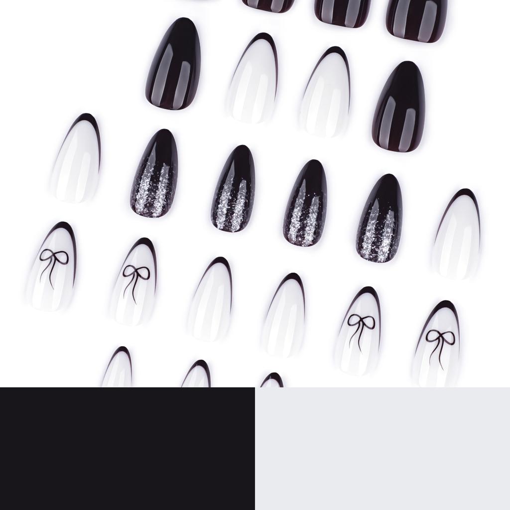 y2k cool and spicy wearing nail art, hot-selling nail pieces in Europe and America, French black wearing nail piece, fake nail.