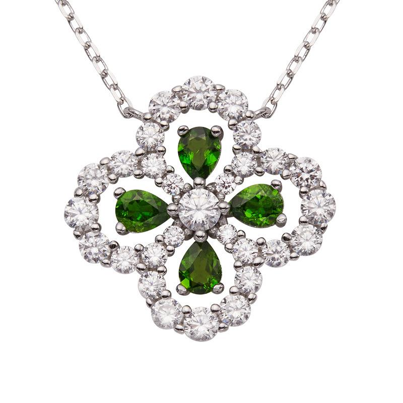 Natural Tanzanite Garnet Aquamarine Diopside Clover Colored Treasure Necklace Women'S S925 Sterling Silver Gem Pendant