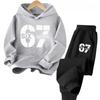 67 Hot Sale Kids Outfit 4-13Y 2Pcs Tracksuit Cartoon Teal A Brain Rot 67 Six Seven Print Children's Comfortable Sweatshirt Set