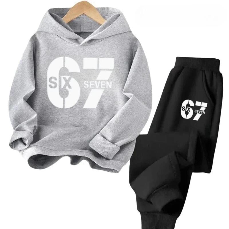 67 Hot Sale Kids Outfit 4-13Y 2Pcs Tracksuit Cartoon Teal A Brain Rot 67 Six Seven Print Children's Comfortable Sweatshirt Set