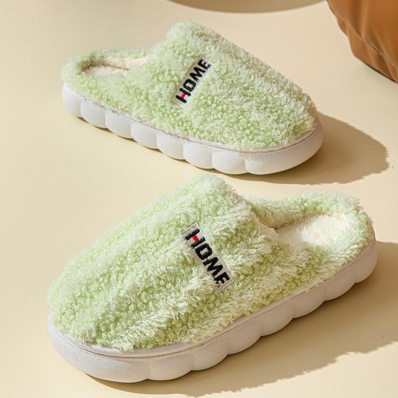 Fashion Winter Velvet Women Cotton Slippers Indoor Home Casual Toe Wrap Slides Men Anti Slip Autumn Thick Soled Slippers