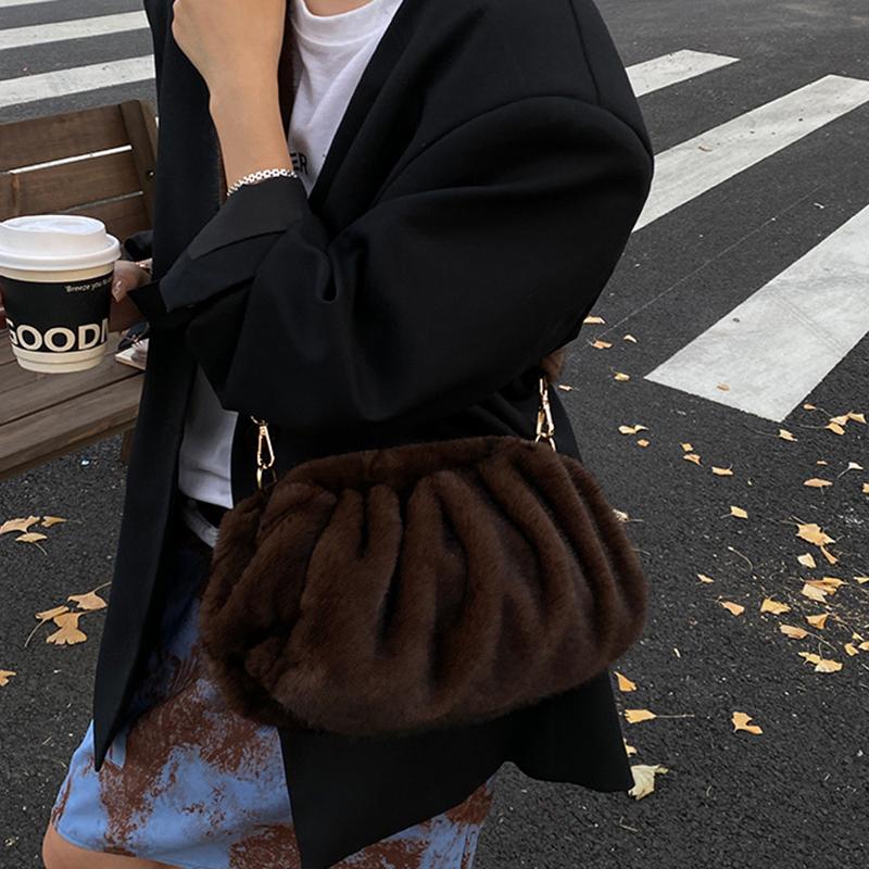 Yogodlns Geantă Nori Încrețiți la Modă Geantă Mică de Umăr din Blană Sintetică Moale pentru Femei Tendință de Iarnă Genți de Mână Geantă Crossbody