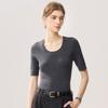 Womens 100% Wool Short Sleeve Sweater Slim Fit Round Neck Thin Knit Top