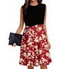 Women's Fashion Casual Lace-up Sleeveless Round Neck Splicing Short Dress