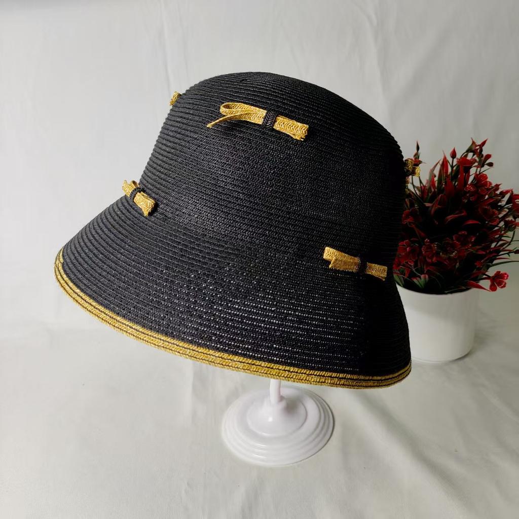 Internet celebrity bow straw hat women summer seaside vacation sunshade sunscreen big eaves sun hat foldable bucket hat