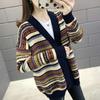 Plus-size Jacket Female Spring and Fall Striped Versatile Casual Knitted Cardigan Comfortable Elastic Loose Jacket