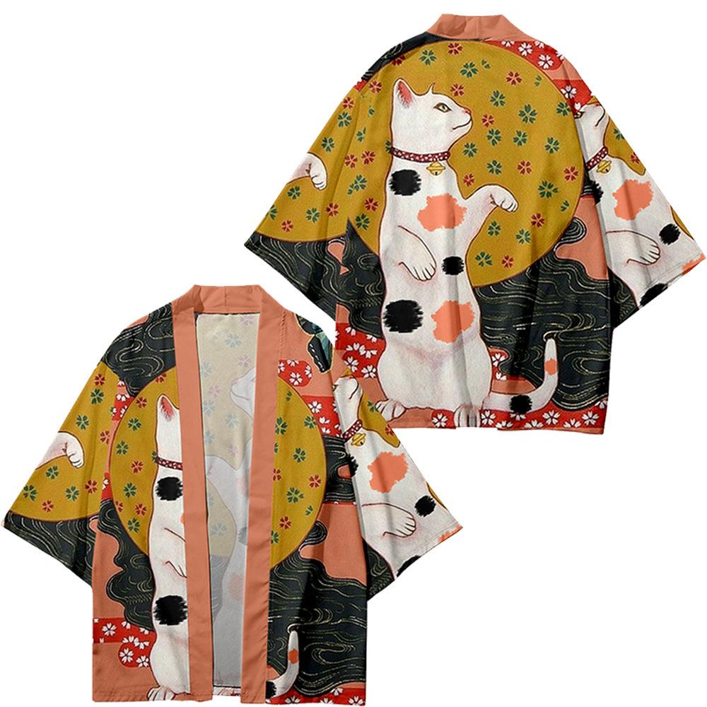 Footwear Finds Creatieve Illustratie Tao&iuml;stisch Gewaad Mantel Japanse Stijl Driekwart Mouw Casual Losse Kimono Heren Plus Size Zomer 2XL