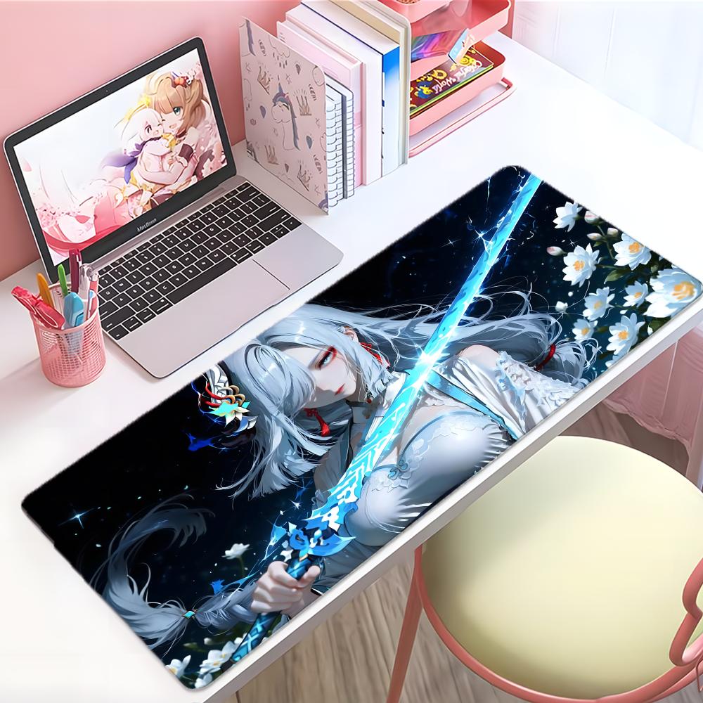 Gaming Mouse PadAntislip BaseStitched EdgesCool Anime Girl Collection with SwordsMagical Power Print for Gamer Office Home