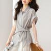 Fashion Casual Commuter Waist Cinched Irregular Short Sleeve Shirt Top