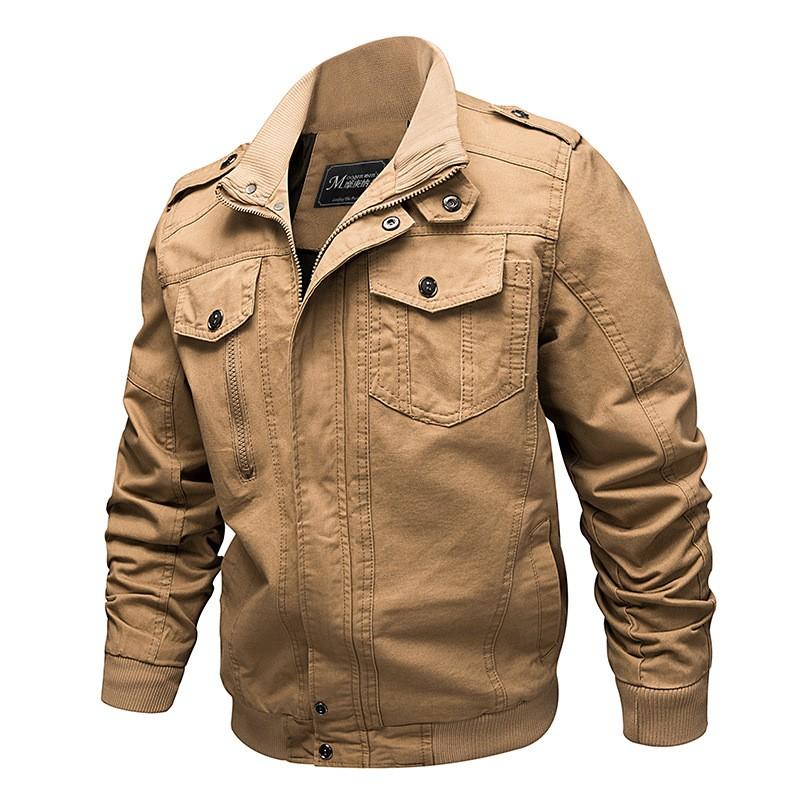 Men's Casual Solid Color Jacket Zipper Pocket Stand Collar
