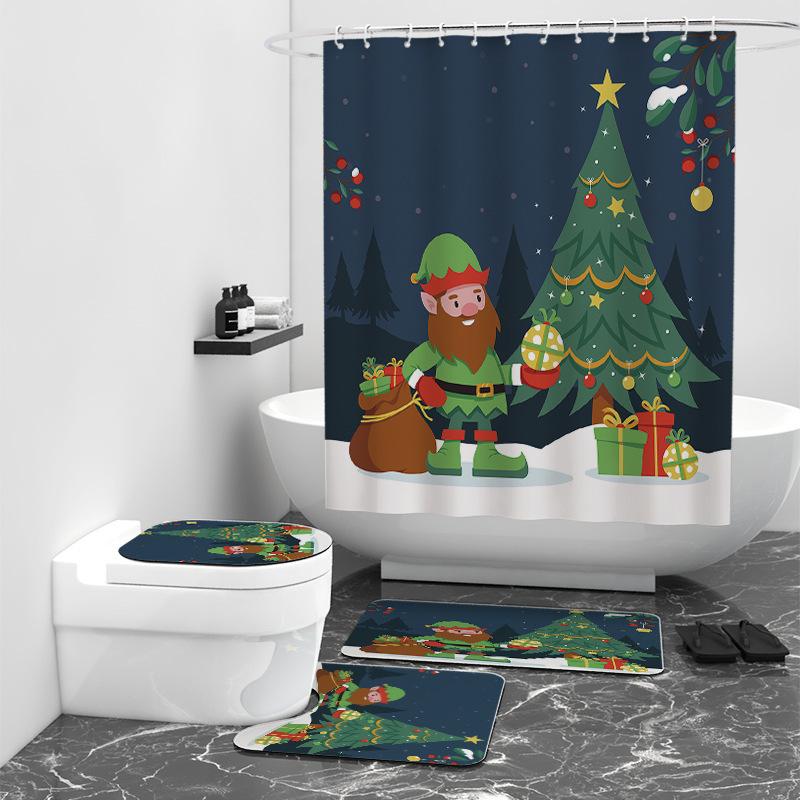 Santa Series Digital Printing Shower Curtain Shower Curtain Bathroom Curtain Partition Shower Curtain Bathroom Four-Piece Set