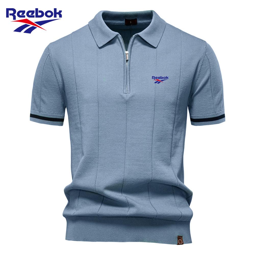 Reebok 2026 Spring/Summer Embroidered New Men's Business Casual Woolen Polo Shirt, Flip Collar Knitted Polo Shirt, Short Sleeve