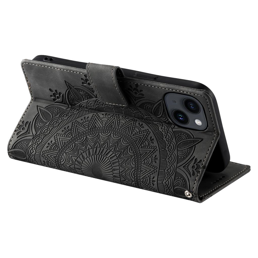Style 018 For iPhone 14 Case Imprinted Totem Skin Feel Wallet Leather Phone Cover